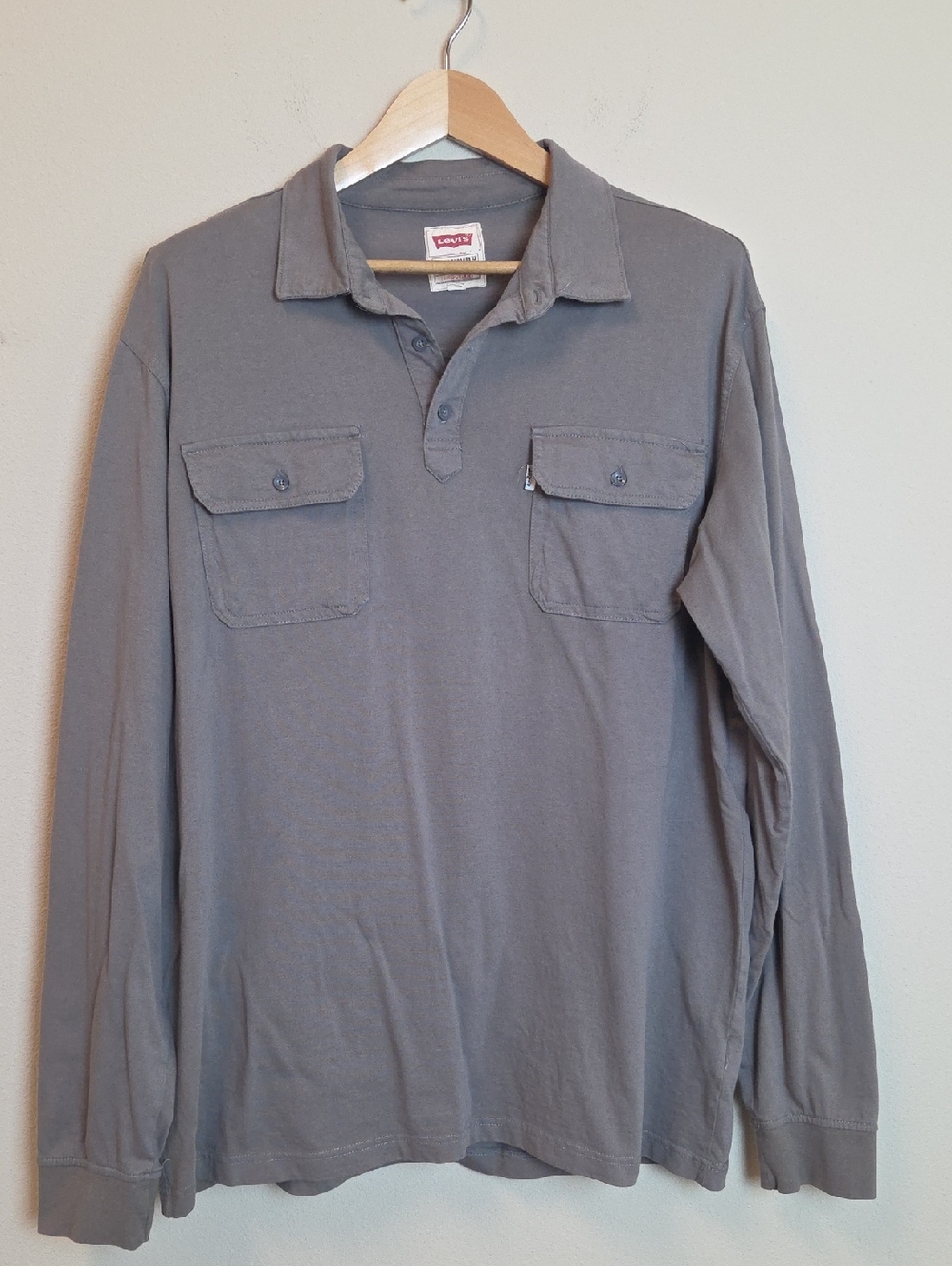Levi's Men's Long-Sleeve Slate Grey Polo with Chest Pockets Size XL